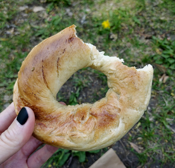 I got too excited and started eating the rosemary bagel before remembering I should take a picture first.