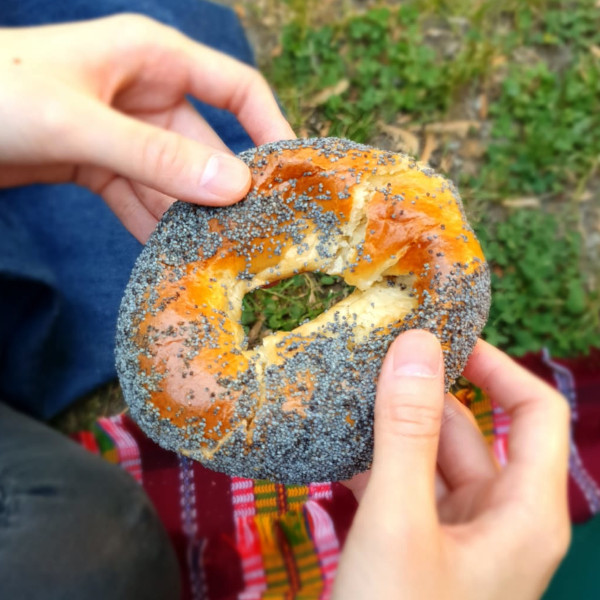 In classic fashion, I actually started tearing the bagel apart before I remembered to take a picture, so I'm very lucky that Pauline saved the day and stepped in with her photography skills.